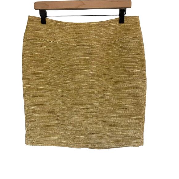 Badgley Mischka Gold Linen Sparkle Boucle Skirt Sz 8 - Picture 1 of 5